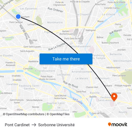 Pont Cardinet to Sorbonne Université map