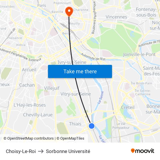 Choisy-Le-Roi to Sorbonne Université map