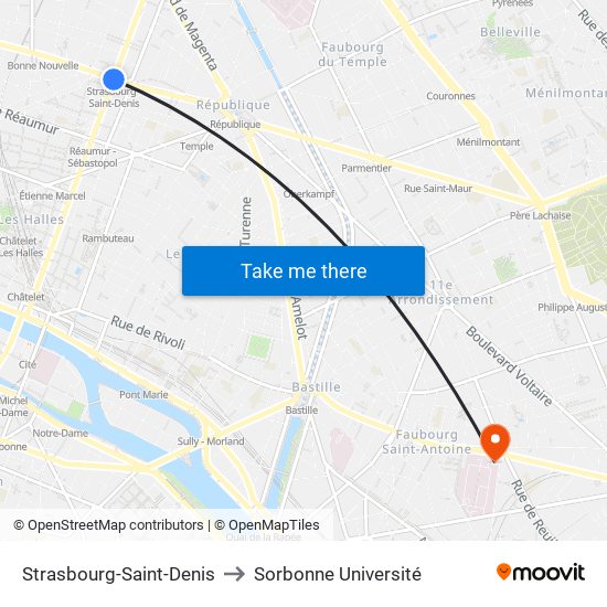 Strasbourg-Saint-Denis to Sorbonne Université map
