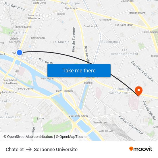 Châtelet to Sorbonne Université map