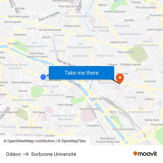 Odéon to Sorbonne Université map