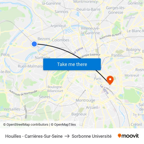 Houilles - Carrières-Sur-Seine to Sorbonne Université map