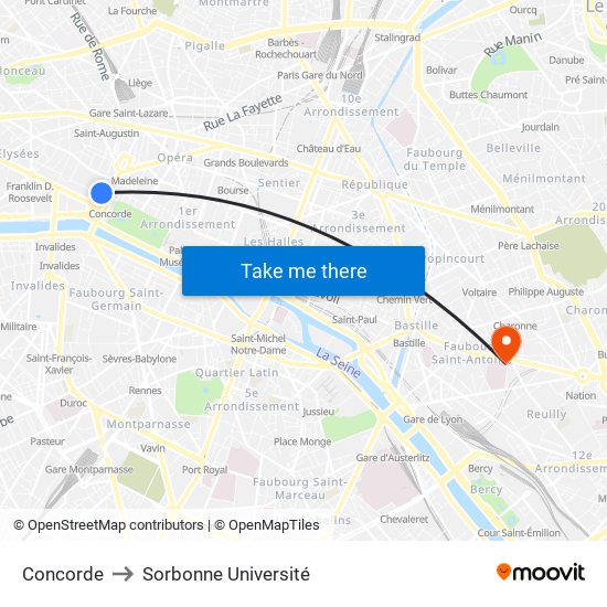 Concorde to Sorbonne Université map