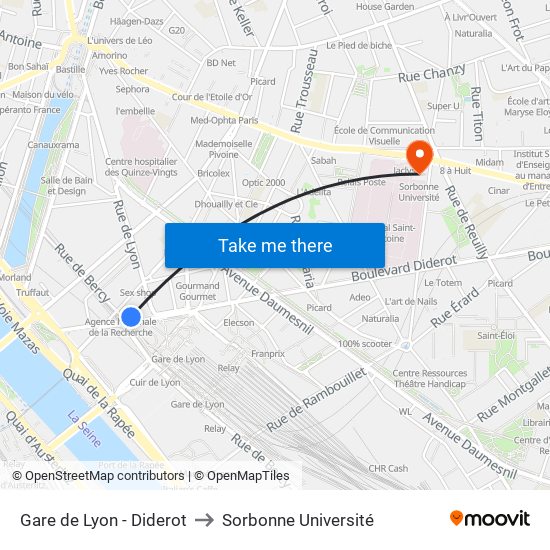 Gare de Lyon - Diderot to Sorbonne Université map