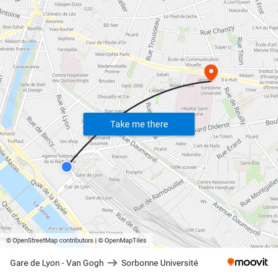 Gare de Lyon - Van Gogh to Sorbonne Université map