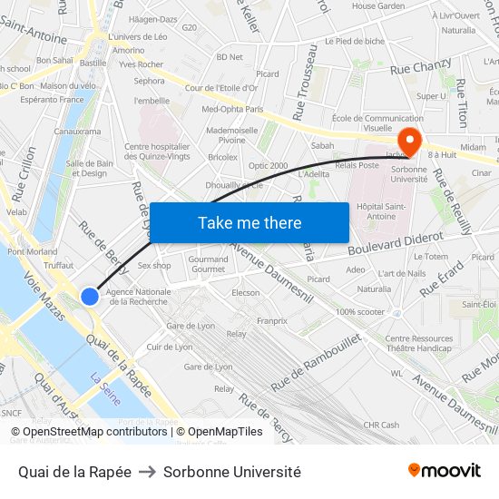 Quai de la Rapée to Sorbonne Université map