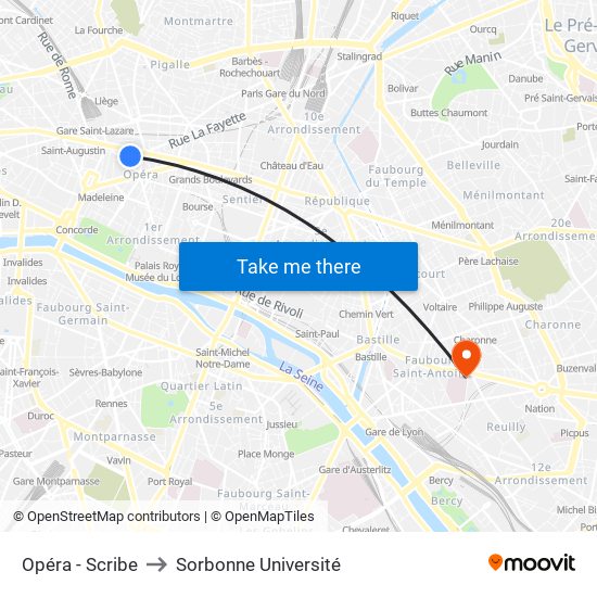 Opéra - Scribe to Sorbonne Université map