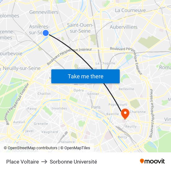 Place Voltaire to Sorbonne Université map