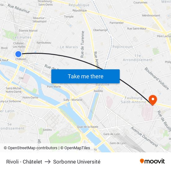 Rivoli - Châtelet to Sorbonne Université map