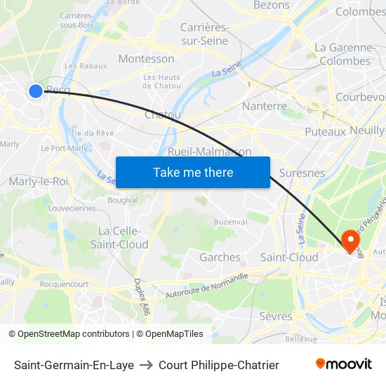 Saint-Germain-En-Laye to Court Philippe-Chatrier map