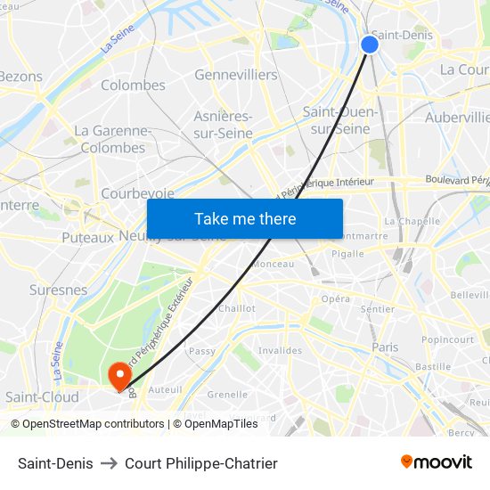 Saint-Denis to Court Philippe-Chatrier map