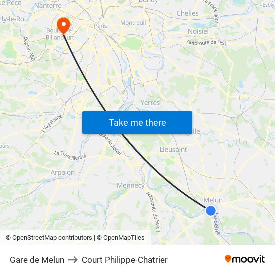 Gare de Melun to Court Philippe-Chatrier map