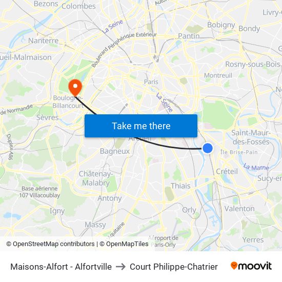 Maisons-Alfort - Alfortville to Court Philippe-Chatrier map