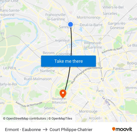 Ermont - Eaubonne to Court Philippe-Chatrier map
