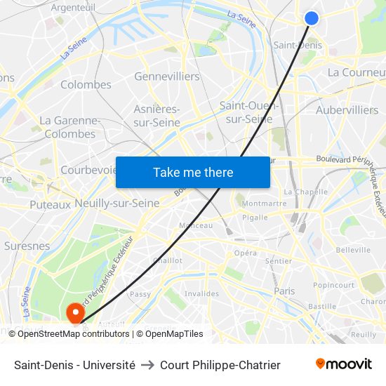 Saint-Denis - Université to Court Philippe-Chatrier map
