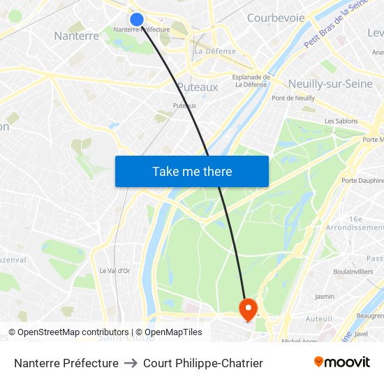 Nanterre Préfecture to Court Philippe-Chatrier map