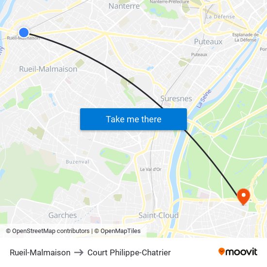 Rueil-Malmaison to Court Philippe-Chatrier map