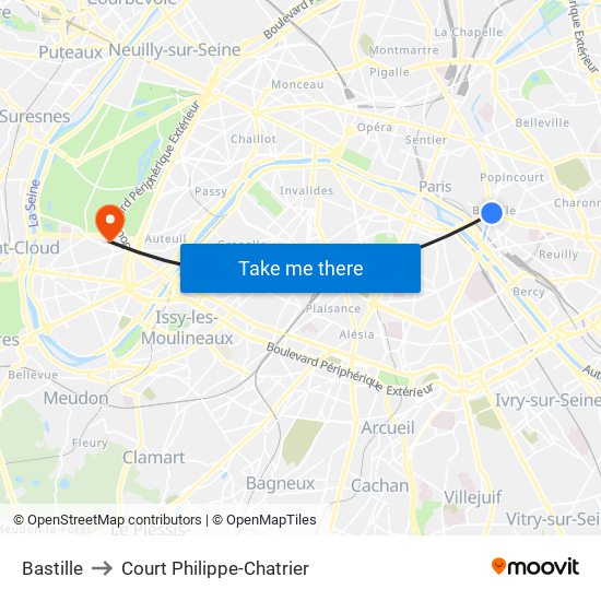 Bastille to Court Philippe-Chatrier map
