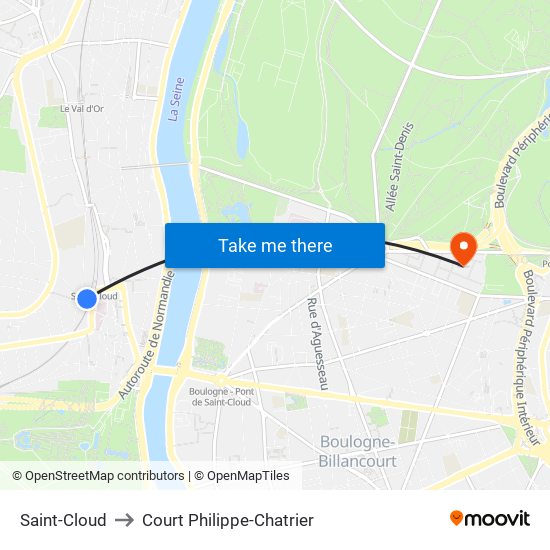 Saint-Cloud to Court Philippe-Chatrier map