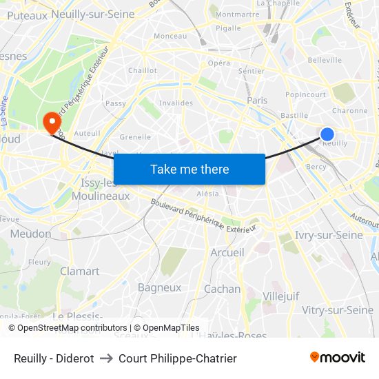 Reuilly - Diderot to Court Philippe-Chatrier map