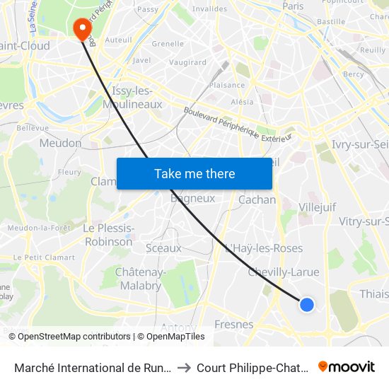 Marché International de Rungis to Court Philippe-Chatrier map