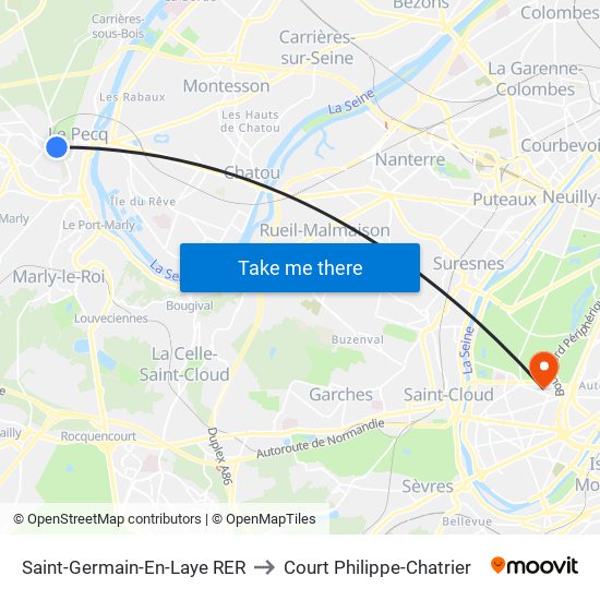 Saint-Germain-En-Laye RER to Court Philippe-Chatrier map