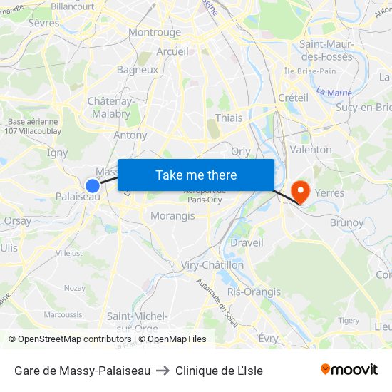 Gare de Massy-Palaiseau to Clinique de L'Isle map