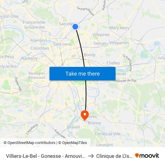 Villiers-Le-Bel - Gonesse - Arnouville to Clinique de L'Isle map