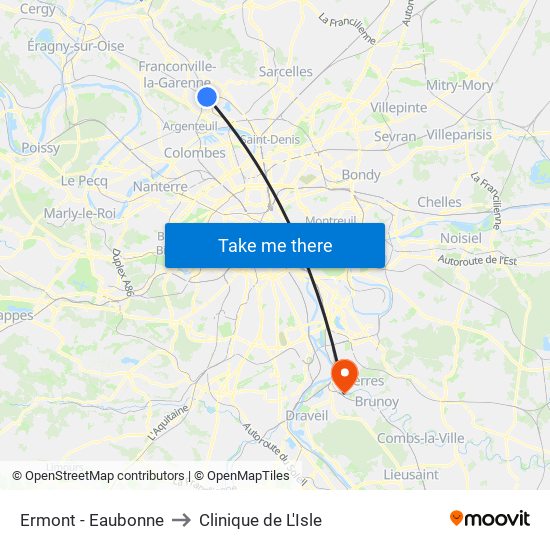 Ermont - Eaubonne to Clinique de L'Isle map