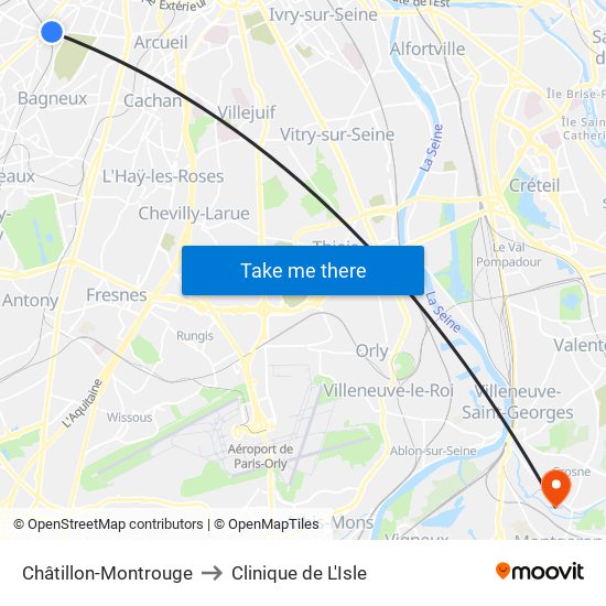 Châtillon-Montrouge to Clinique de L'Isle map