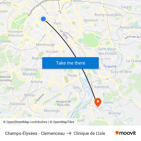 Champs-Élysées - Clemenceau to Clinique de L'Isle map