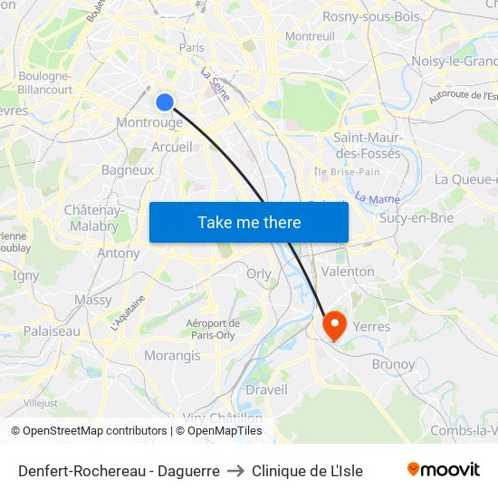 Denfert-Rochereau - Daguerre to Clinique de L'Isle map