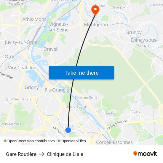 Gare Routière to Clinique de L'Isle map