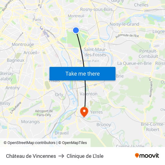 Château de Vincennes to Clinique de L'Isle map