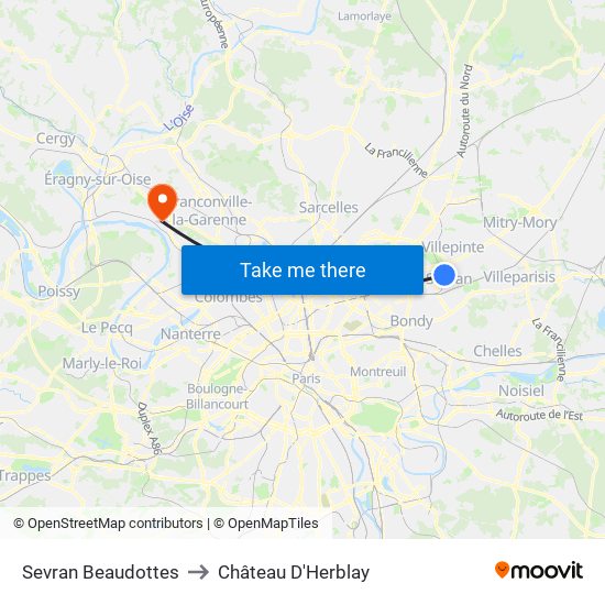 Sevran Beaudottes to Château D'Herblay map