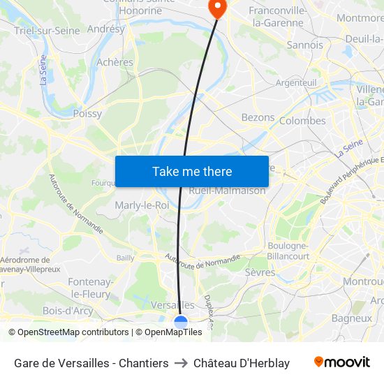 Gare de Versailles - Chantiers to Château D'Herblay map