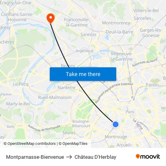 Montparnasse-Bienvenue to Château D'Herblay map