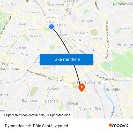 Pyramides to Pôle Santé Ivrymed map