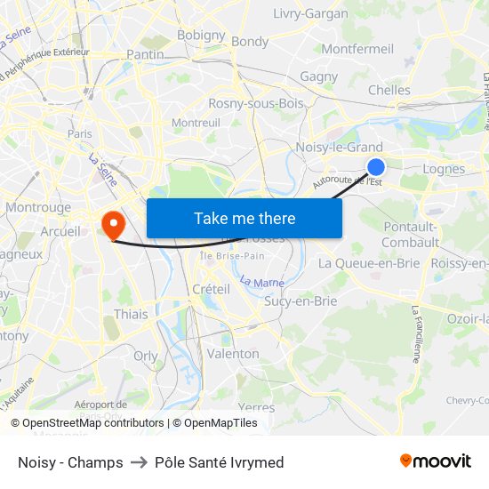 Noisy - Champs to Pôle Santé Ivrymed map