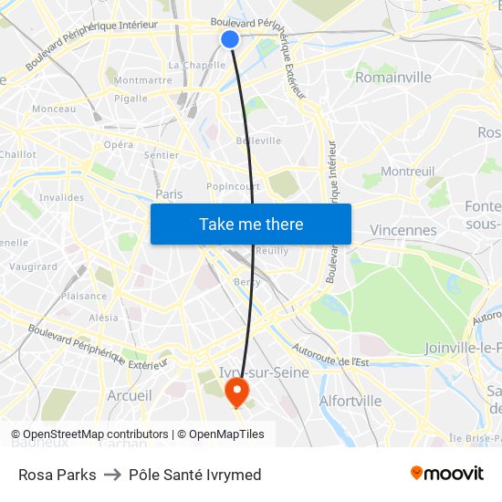 Rosa Parks to Pôle Santé Ivrymed map
