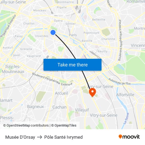 Musée D'Orsay to Pôle Santé Ivrymed map