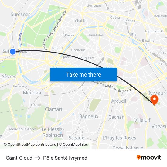 Saint-Cloud to Pôle Santé Ivrymed map