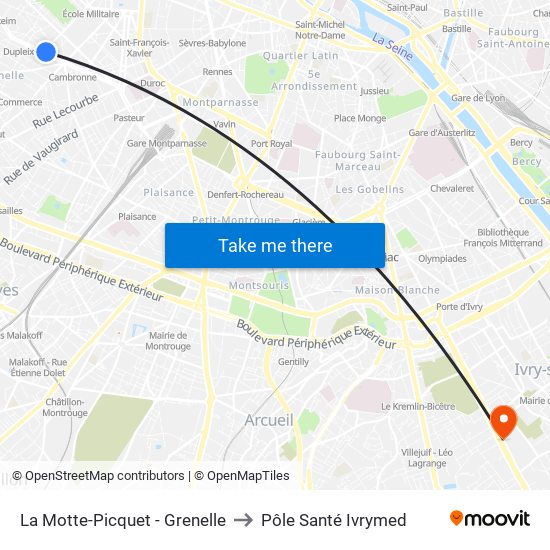 La Motte-Picquet - Grenelle to Pôle Santé Ivrymed map
