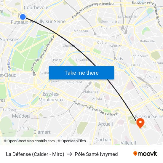 La Défense (Calder - Miro) to Pôle Santé Ivrymed map