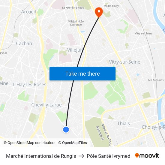 Marché International de Rungis to Pôle Santé Ivrymed map
