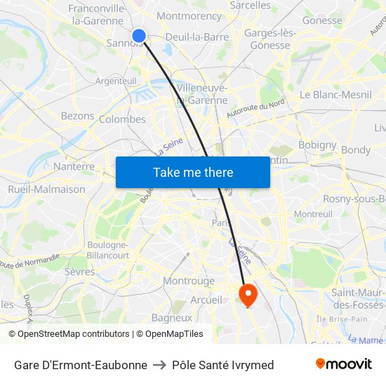 Gare D'Ermont-Eaubonne to Pôle Santé Ivrymed map