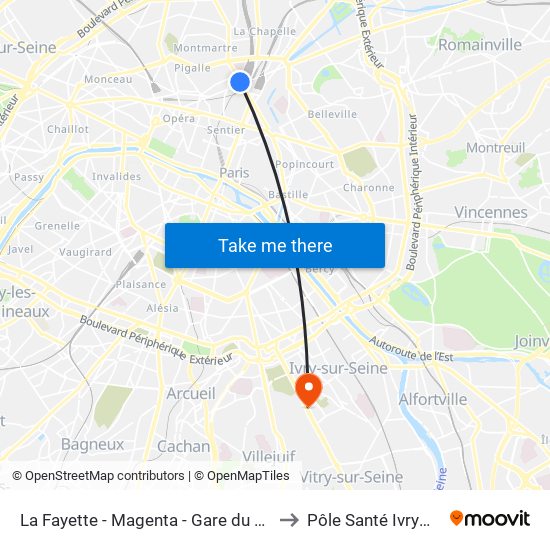 La Fayette - Magenta - Gare du Nord to Pôle Santé Ivrymed map