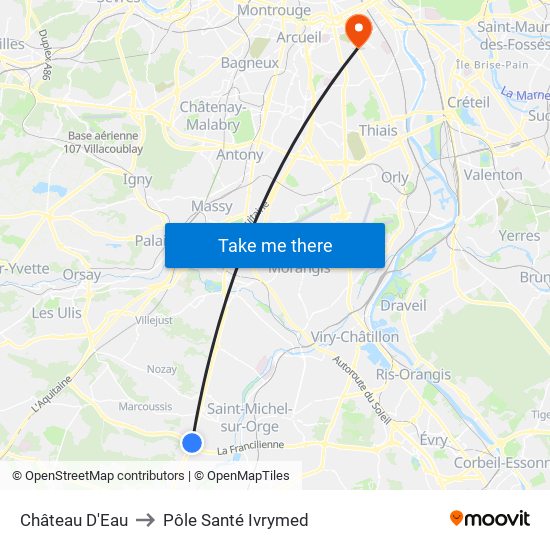 Château D'Eau to Pôle Santé Ivrymed map