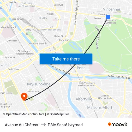 Avenue du Château to Pôle Santé Ivrymed map