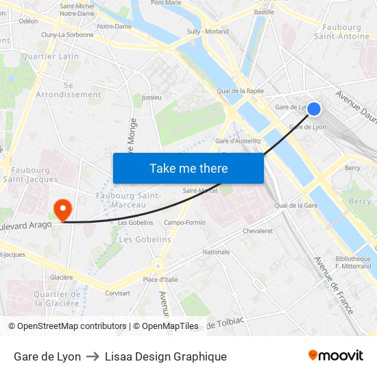 Gare de Lyon to Lisaa Design Graphique map